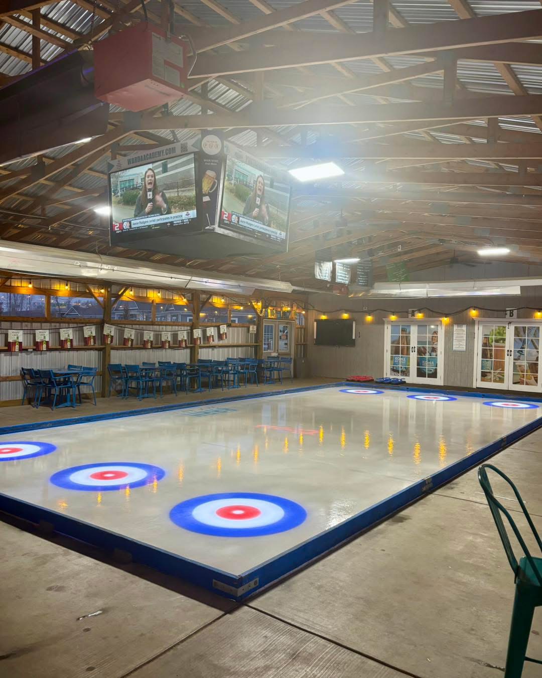 Curling lanes ready for a winter gathering at The Barn